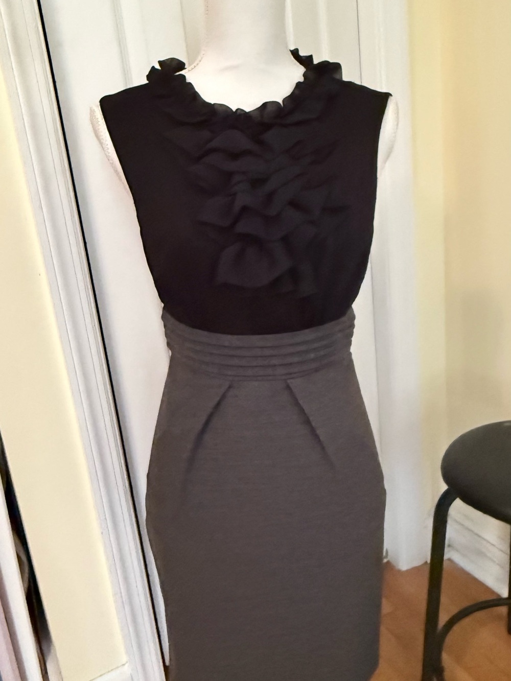 Max & Cleo Black Bodice with Gray Pencil Skirt Ruffle Dress